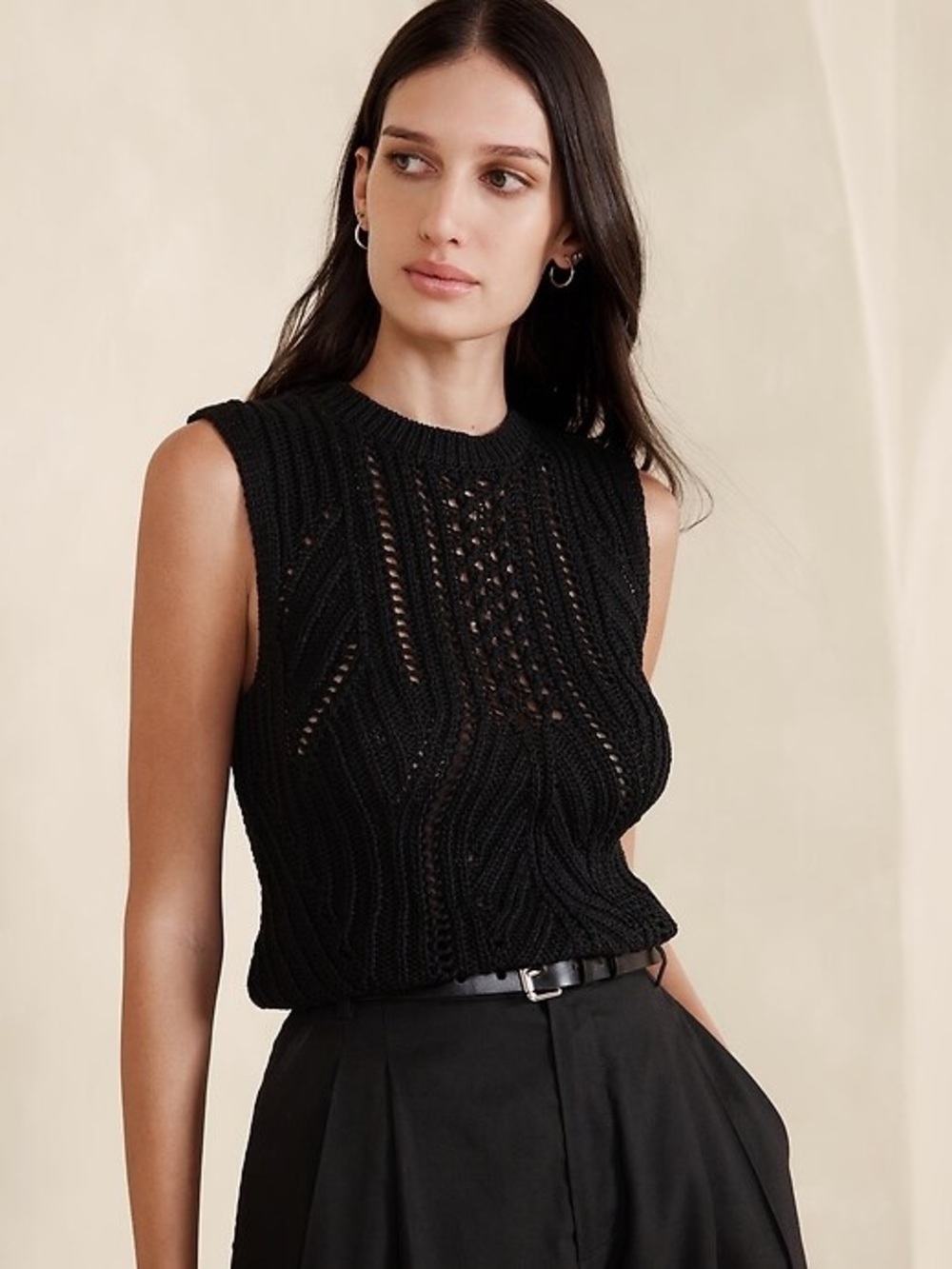 Banana Republic Sz S Janette Cotton Knit Black Minimalist Sweater Vest